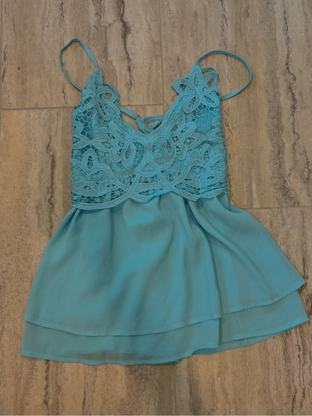 Teal Lace-Front Chiffon Camisole